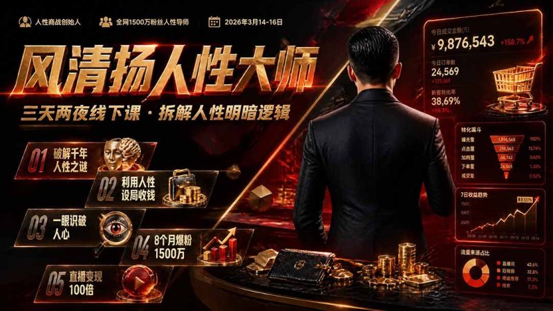 风清扬人性大师-三天两夜3月14-16线下课2026年|拆解人性明暗逻辑,识人避坑,千万粉涨粉+直播百倍变现实战教学-初遇资源网