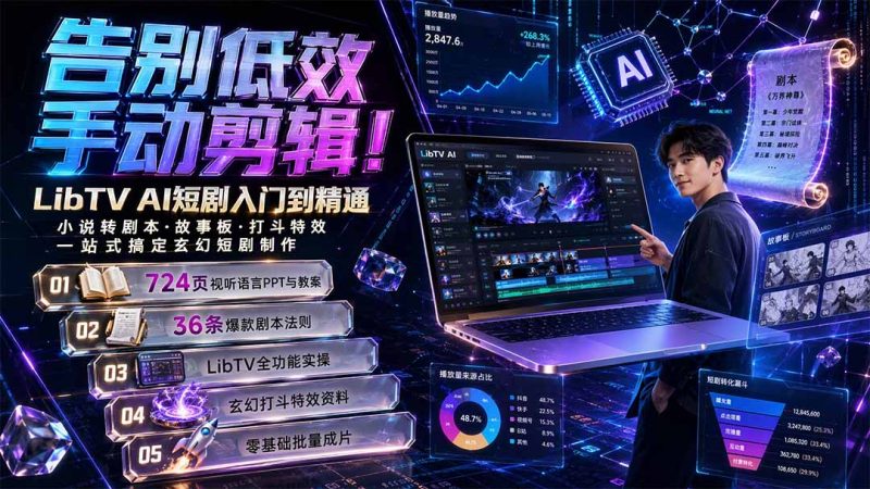 告别低效手动剪辑!LibTV AI短剧入门到精通,小说转剧本方法,故事板打斗特效一站式搞定玄幻短剧制作-初遇资源网