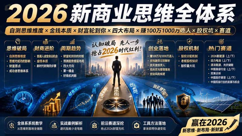2026新商业思维全体系:自测思维维度×金钱本质×财富轮到你×四大布局×赚100万1000万选人×股权坑×赛道-初遇资源网