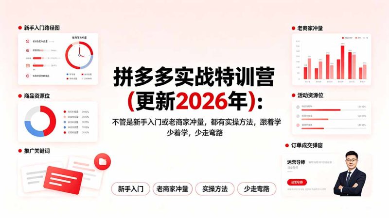 拼多多实战特训营(更新2026年):不管是新手入门或老商家冲量,都有实操方法,跟着学,少走弯路-初遇资源网