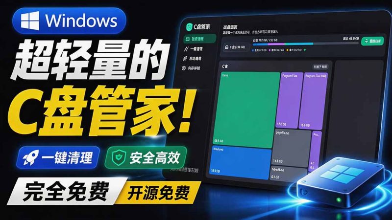 Windows 超轻量的C盘管家!超级有特点,支持磁盘分析及清理提醒,2M大小体积,完全免费 C盘管家-初遇资源网