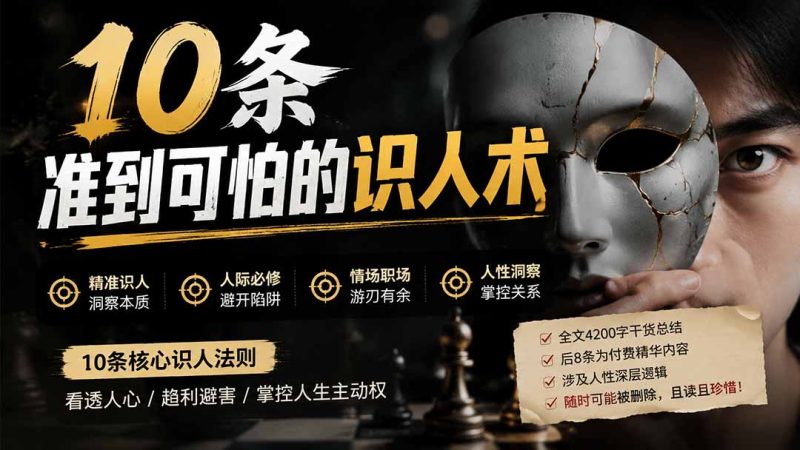 付费文章:分享10条准到可怕的识人术术,希望能帮到大家。-初遇资源网