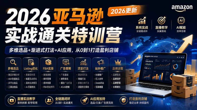 2026亚马逊实战通关特训营-2026更新,多维选品+渐进式打法+AI应用,从0到1打造盈利店铺-初遇资源网