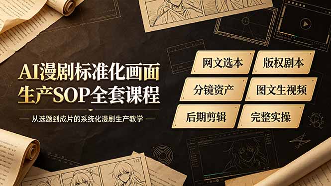 AI漫剧标准化画面生产SOP全套课程-更新,网文选本版权剧本分镜资产全覆盖,图文生视频后期剪辑完整实操教学-初遇资源网
