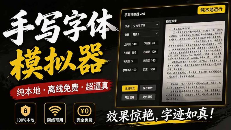 罚抄神器！罚抄10万字都不在怕了，手写字体模拟生成器，附带新整理背景图和字体，纯本地离线运行-初遇资源网