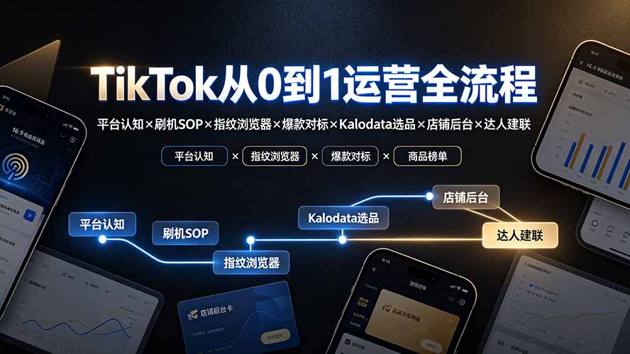 【中创网】TikTok从0到1运营全流程-更新：平台认知×刷机SOP×指纹浏览器×爆款对标×Kalodata选品×店铺后台×达人建联 - 初遇资源网