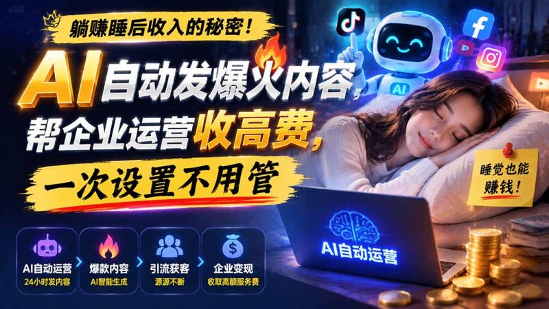 躺赚睡后收入的秘密!AI 自动发爆火内容,帮企业运营收高费,一次设置不用管【原创双语字幕】-初遇资源网