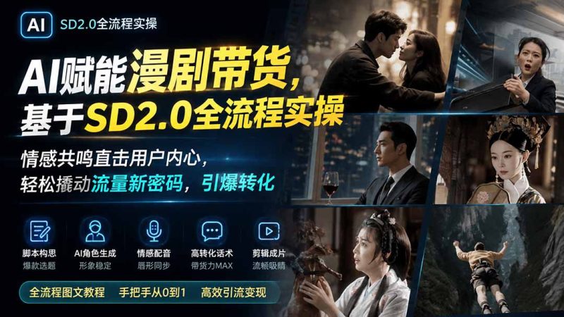 AI赋能漫剧带货,基于SD2.0全流程实操;情感共鸣直击用户内心,轻松撬动流量新密码,引爆转化-初遇资源网