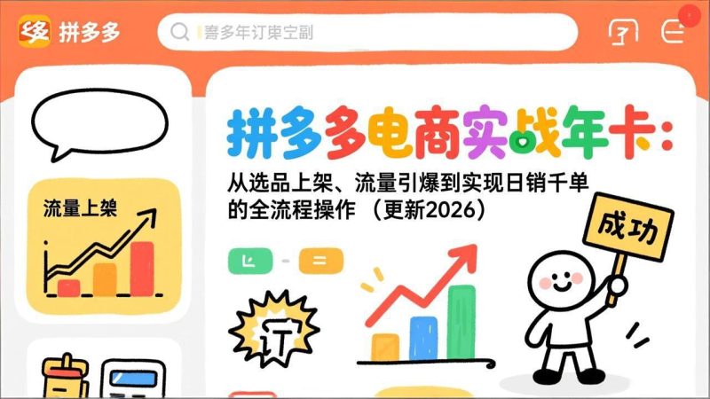 拼多多电商实战年卡:从选品上架、流量引爆到实现日销千单的全流程操作(更新2026年8月)-初遇资源网