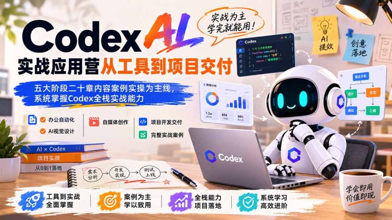 Codex AI实战应用营从工具到项目交付;五大阶段二十章内容案例实操为主线,系统掌握Codex全栈实战能力-初遇资源网