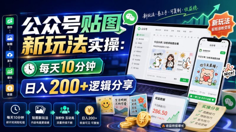公众号贴图新玩法实操,每天10分钟,日入200+逻辑分享-初遇资源网