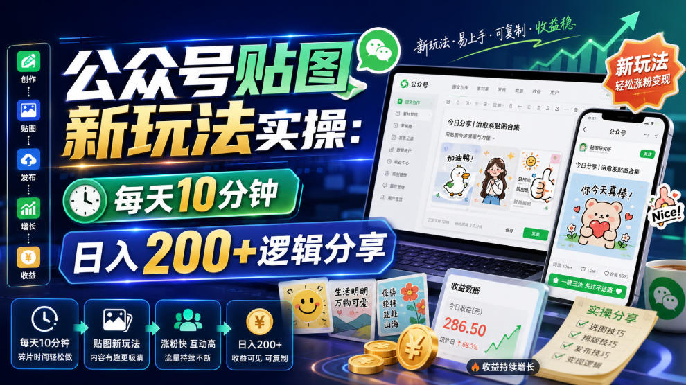 【冒泡网】公众号贴图新玩法实操，每天10分钟，日入200+逻辑分享 - 初遇资源网