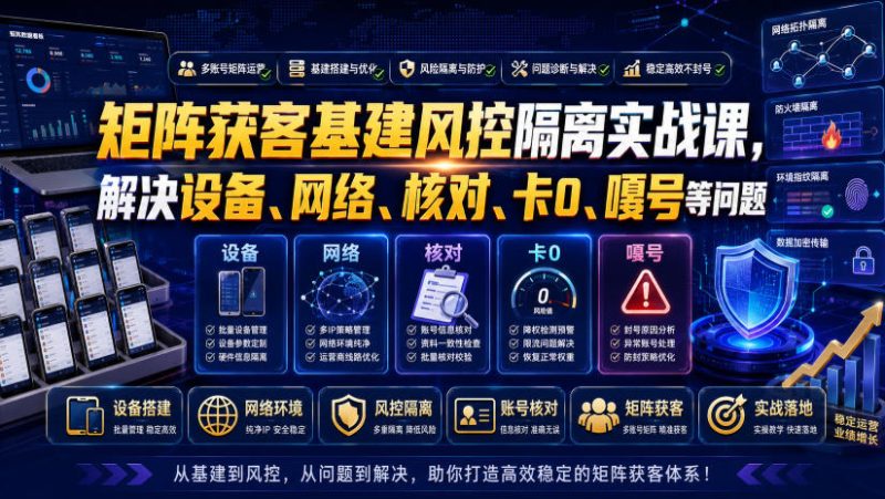 矩阵获客基建风控隔离实战课,解决设备、网络、核对、卡0、嘎号等问题-初遇资源网