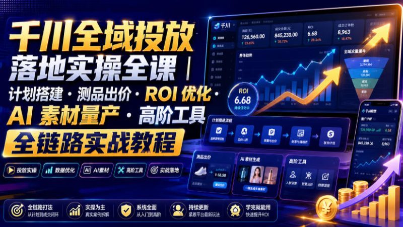 千川全域投放落地实操全课|计划搭建・测品出价・ROI优化・AI素材量产・高阶工具全链路实战教程-初遇资源网