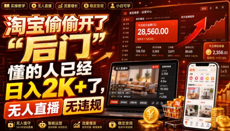 淘宝偷偷开了“后门”,懂的人已经日入2K+了,无人直播无违规,一台电脑=一家24小时营业的线上门店-初遇资源网