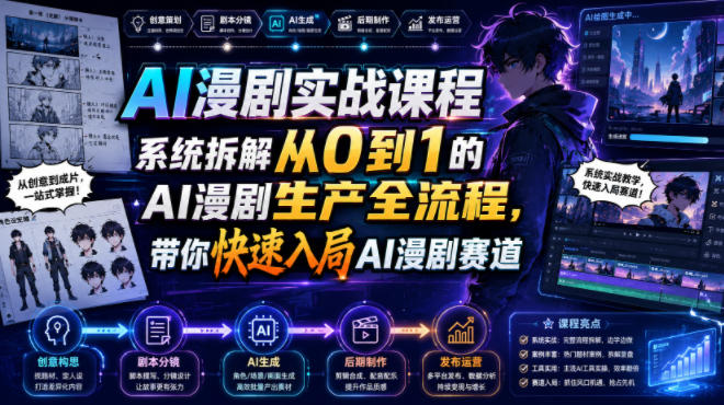 AI漫剧实战课程,系统拆解从0到1的AI漫剧生产全流程,带你快速入局AI漫剧赛道-初遇资源网