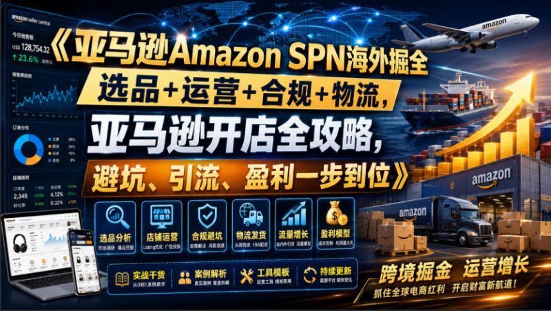 亚马逊Amazon SPN海外掘全,选品+运营+合规+物流,亚马逊开店全攻略,避坑、引流、盈利一步到位-初遇资源网