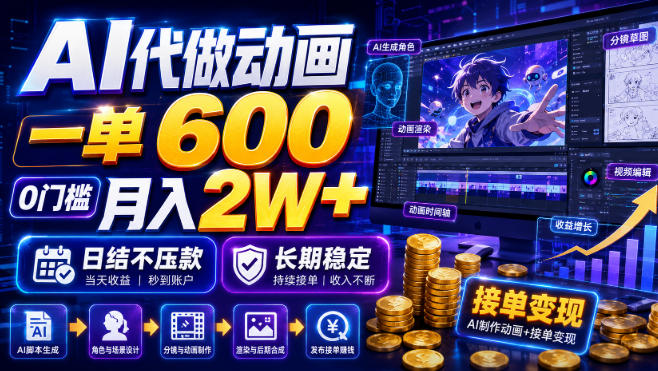 AI代做动画,一单600,0门槛月入2W+,日结不压款,长期稳定-初遇资源网