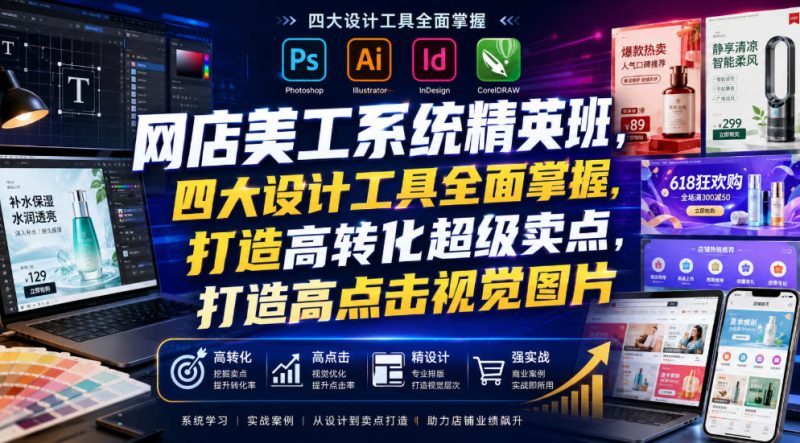 网店美工系统精英班,四大设计工具全面掌握,打造高转化超级卖点,打造高点击视觉图片(2026年7月)-初遇资源网
