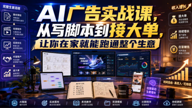 AI广告实战课,从写脚本到接大单,让你在家就能跑通整个生意【原创双语字幕】-初遇资源网
