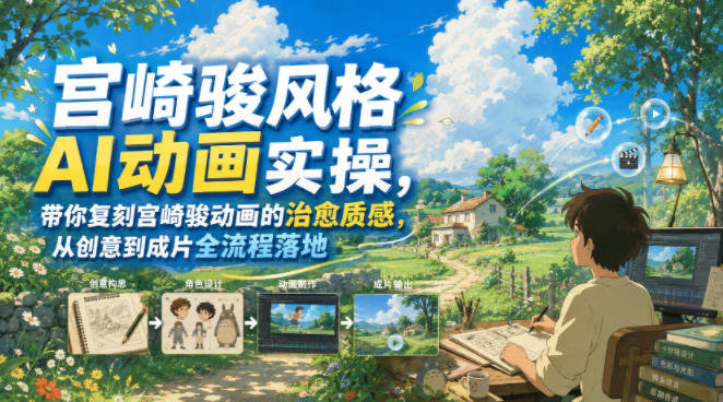 宫崎骏风格AI动画实操,带你复刻宫崎骏动画的治愈质感,从创意到成片全流程落地-初遇资源网