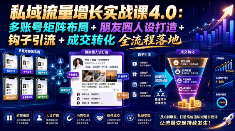 私域流量增长实战课4.0:多账号矩阵布局+朋友圈人设打造+钩子引流+成交转化全流程落地-初遇资源网