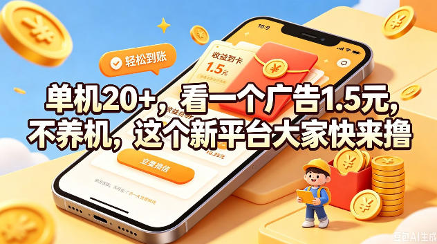 单机20+,看一个广告1.5米,不养机,这个新平台大家快来撸-初遇资源网
