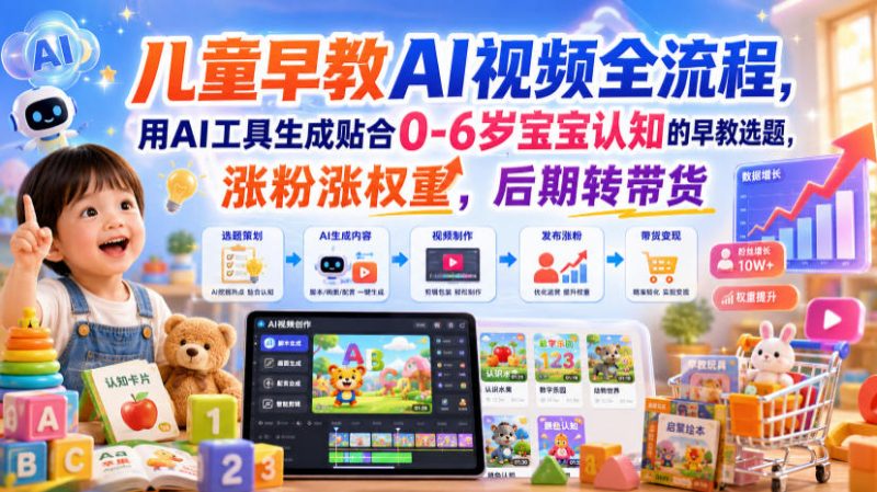儿童早教AI视频全流程,用AI工具生成贴合0-6岁宝宝认知的早教选题,涨粉涨权重,后期转带货-初遇资源网