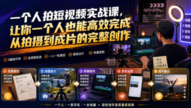 一个人拍短视频实战课,让你一个人也能高效完成从拍摄到成片的完整创作-初遇资源网