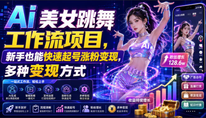 Ai美女跳舞工作流项目,新手也能快速起号涨粉变现,多种变现方式-初遇资源网