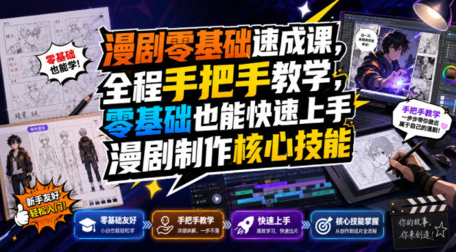 漫剧零基础速成课,全程手把手教学,零基础也能快速上手漫剧制作核心技能-初遇资源网