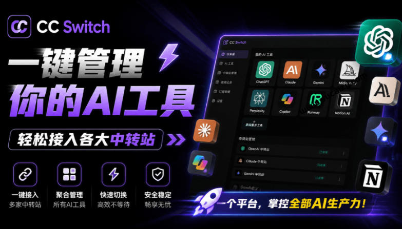 一键给Chatgpt、Codex、Claude接入地第三方中转站,CC Switch统一管理你的AI编程工具工作流-初遇资源网