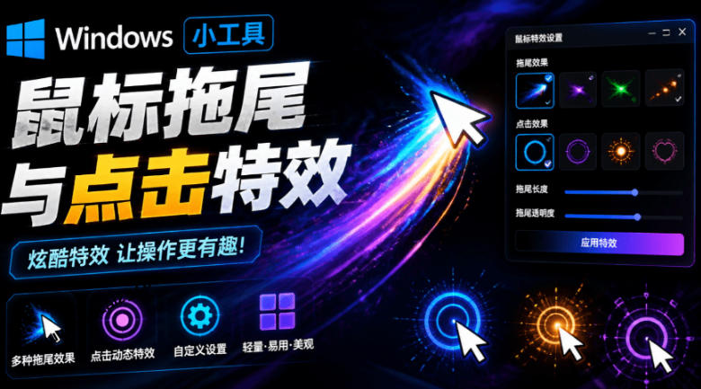 Windows特效小工具!一键给你的鼠标添加拖尾与点击动态特效,吾爱出品,免费使用Mouse Trail-初遇资源网