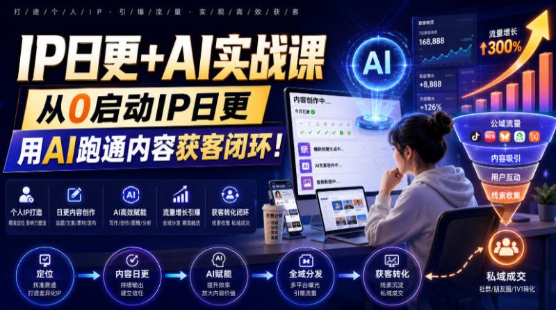IP日更+AI实战课,从0启动IP日更,IP置顶视频制作+100条选题库搭建+10条日更规划,用AI跑通内容获客闭环!-初遇资源网