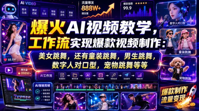 爆火AI视频教学，工作流实现爆款视频制作：美女跳舞，还有童装跳舞，男生跳舞，数字人对口型，宠物跳舞等等-初遇资源网