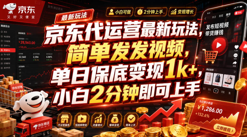 【冒泡网】京东代运营最新玩法，简单发发视频，单日保底变现1k+，小白2分钟即可上手 - 初遇资源网