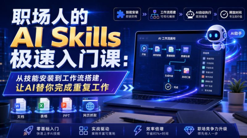职场人的AI Skills极速入门课:从技能安装到工作流搭建,让AI替你完成重复工作-初遇资源网