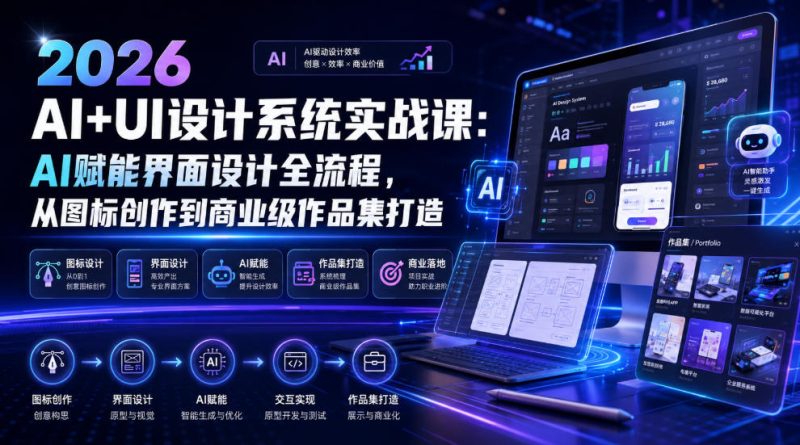 2026 AI+UI设计系统实战课：AI赋能界面设计全流程，从图标创作到商业级作品集打造-初遇资源网