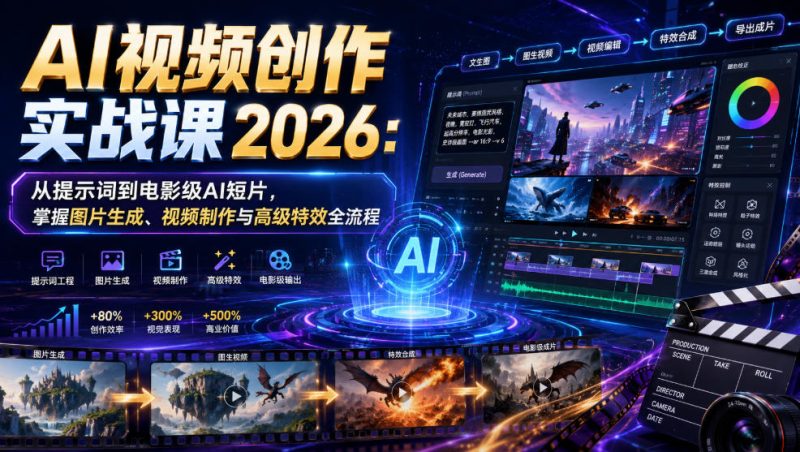 AI视频创作实战课2026:从提示词到电影级AI短片,掌握图片生成、视频制作与高级特效全流程-初遇资源网