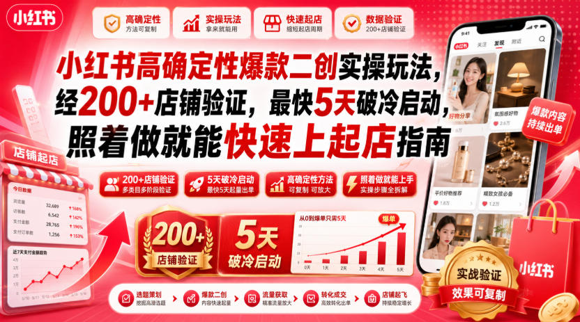 【冒泡网】小红书高确定性爆款二创实操玩法，经200+店铺验证，最快5天破冷启动，照着做就能快速上起店指南 - 初遇资源网