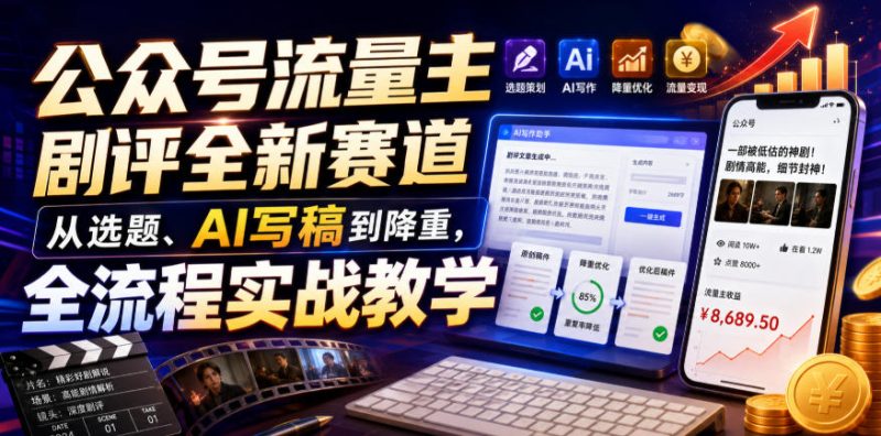 公众号流量主剧评全新赛道,从选题、AI写稿到降重,全流程实战教学-初遇资源网