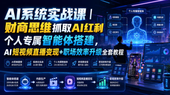 AI系统实战课|财商思维抓取AI红利|个人专属智能体搭建,AI短视频直播变现+职场效率升级全套教程-初遇资源网