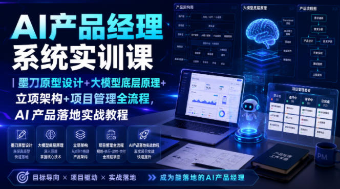AI产品经理系统实训课|墨刀原型设计+大模型底层原理+立项架构+项目管理全流程,AI产品落地实战教程-初遇资源网