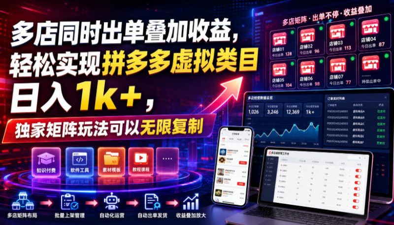 多店同时出单叠加收益,轻松实现拼多多虚拟类目日入1k+,独家矩阵玩法可以无限复制-初遇资源网