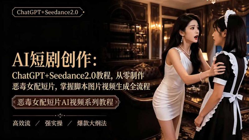 AI短剧从零创作实战课｜ChatGPT脚本撰写+Seedance2.0视频生成，恶毒女配短剧全流程教程-初遇资源网