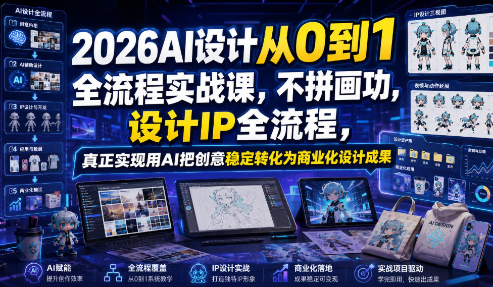 【冒泡网】2026AI设计从0到1全流程实战课，不拼画功，设计IP全流程，真正实现用AI把创意稳定转化为商业化设计成果 - 初遇资源网