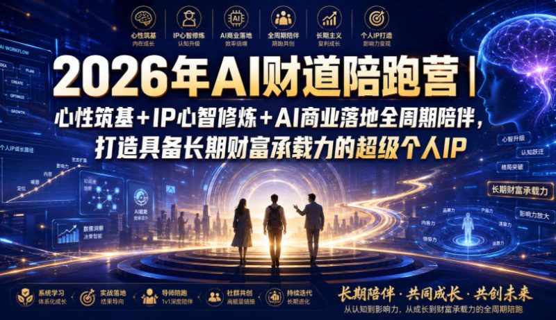 2026年AI财道陪跑营|心性筑基+IP心智修炼+AI商业落地全周期陪伴,打造具备长期财富承载力的超级个人IP-初遇资源网
