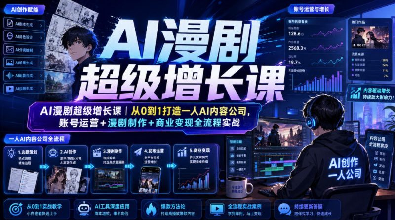 AI漫剧超级增长课|从0到1打造一人AI内容公司,账号运营+漫剧制作+商业变现全流程实战-初遇资源网