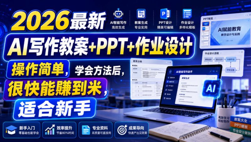 2026最新AI写作教案+PPT+作业设计,操作简单,学会方法后,很快能賺到米,适合新手-初遇资源网