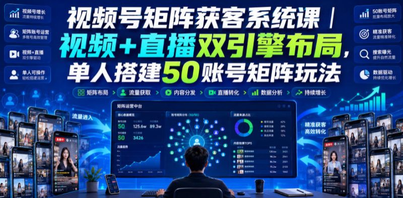视频号矩阵获客系统课｜视频+直播双引擎布局，单人搭建50账号矩阵玩法，流量入池、搜索占位、全域引流沉淀私域全流程教学-初遇资源网